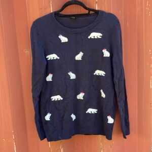 Talbots Ugly Xmas Blue Sweater Polar Bears